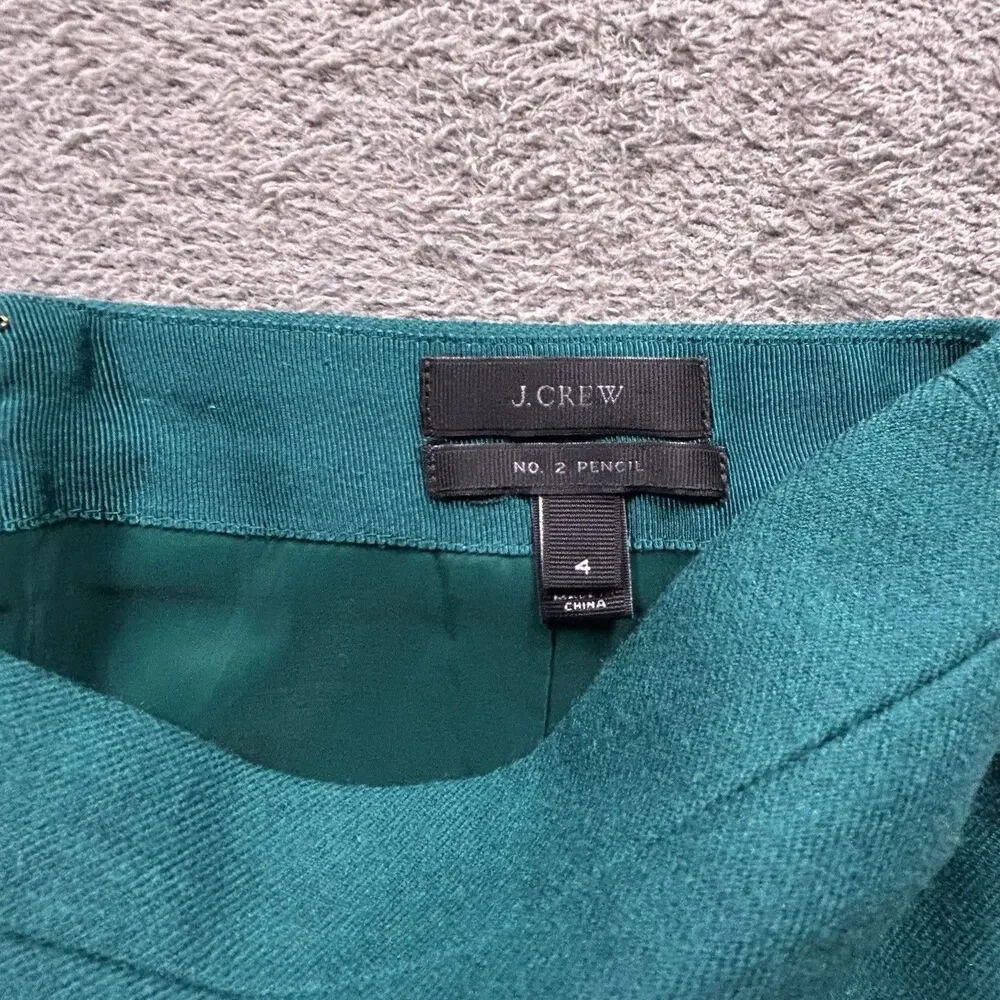 J.Crew No. 2 Pencil Skirt Womens 4 Green 100% Wool Classic Preppy Office Career